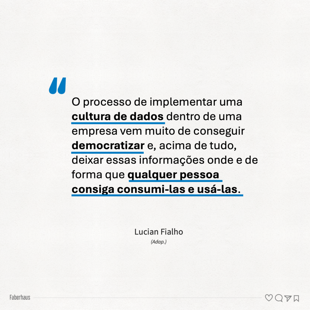 Citação de Lucian Fialho sobre implementar uma cultura de métricas e dados nas empresas