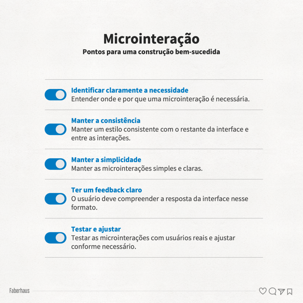 Microinteração Pontos para uma construção bem-sucedida